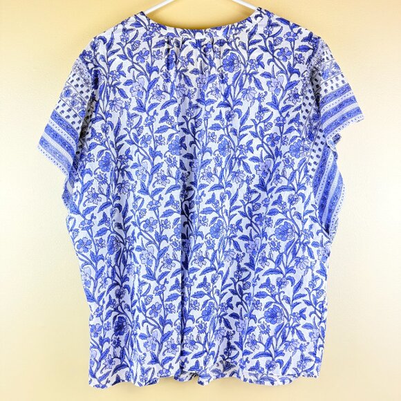 J.Jill Blue Floral Cotton Pintuck Popover 2X - Picture 2 of 9